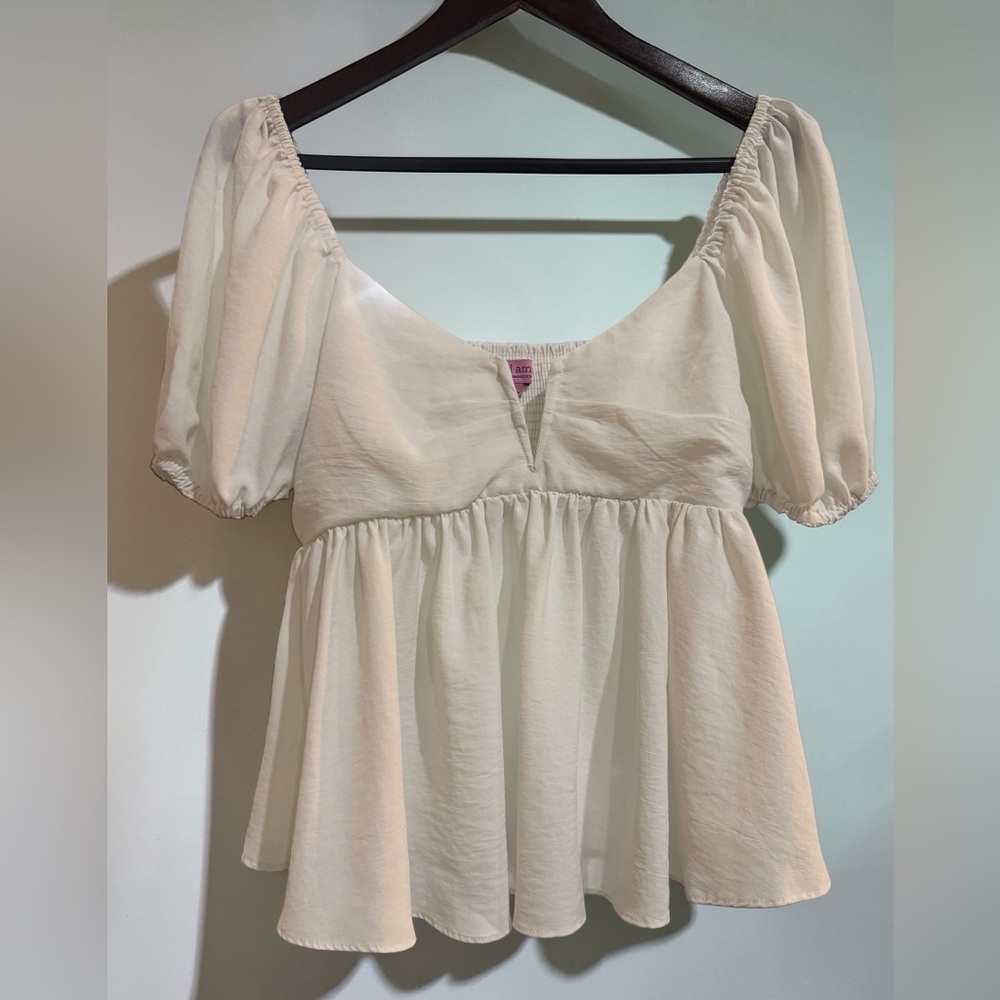 miami Cream Puff Sleeve Peplum Top